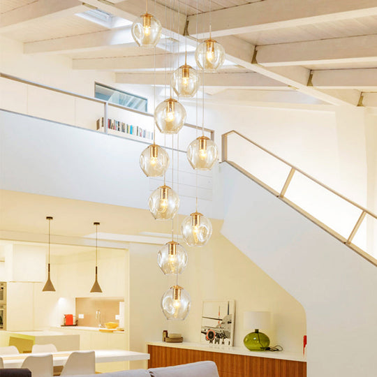 Dimpled Glass Ceiling Pendant Light: Modernist Chrome Cluster Lamp For Living Room 10 / Cognac