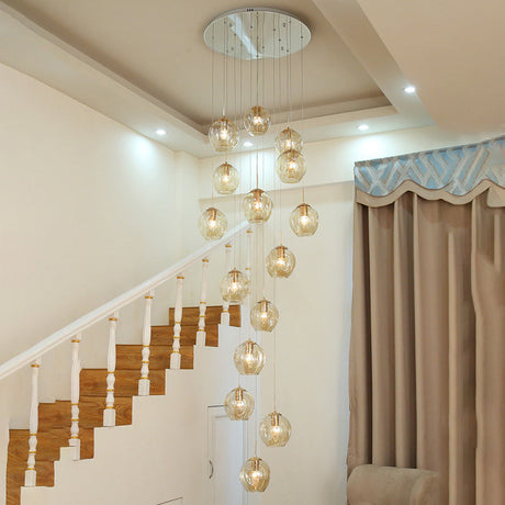 Dimpled Glass Ceiling Pendant Light: Modernist Chrome Cluster Lamp For Living Room 15 / Cognac