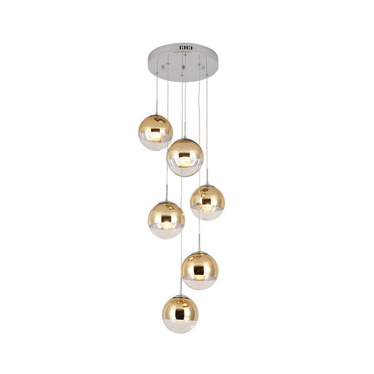 Nordic Aluminum Globe Pendant Light With Clear Glass Bottom In Gold - Perfect For Stairs And