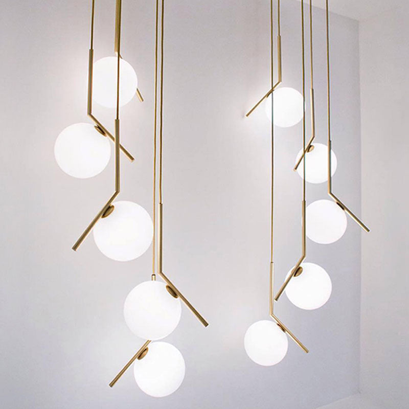 Opal Glass Multi-Light Pendant With Minimalist Sphere Design – Stylish Metal Arm Suspension Lamp
