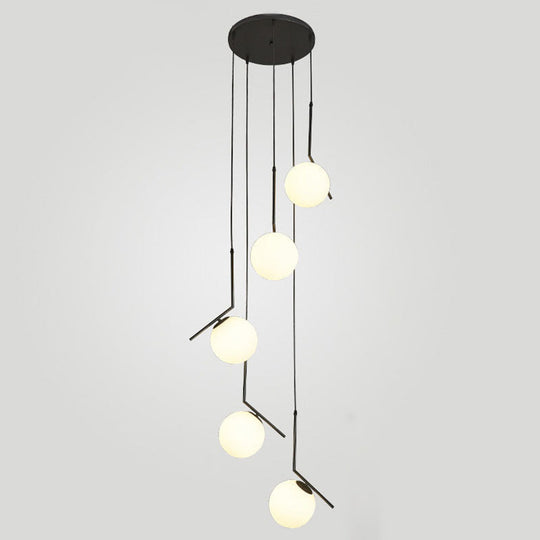 Opal Glass Multi-Light Pendant With Minimalist Sphere Design – Stylish Metal Arm Suspension Lamp