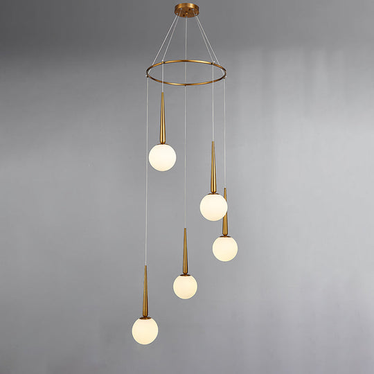 Modern Milky Glass Ball Cluster Pendant Light With Metal Ring Top