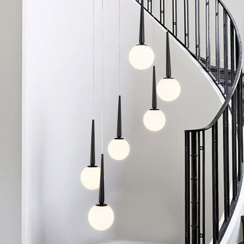 Modern Milky Glass Ball Cluster Pendant Light With Metal Ring Top