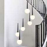 Modern Milky Glass Ball Cluster Pendant Light With Metal Ring Top