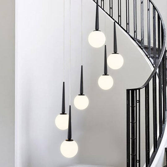 Modern Milky Glass Ball Cluster Pendant Light With Metal Ring Top