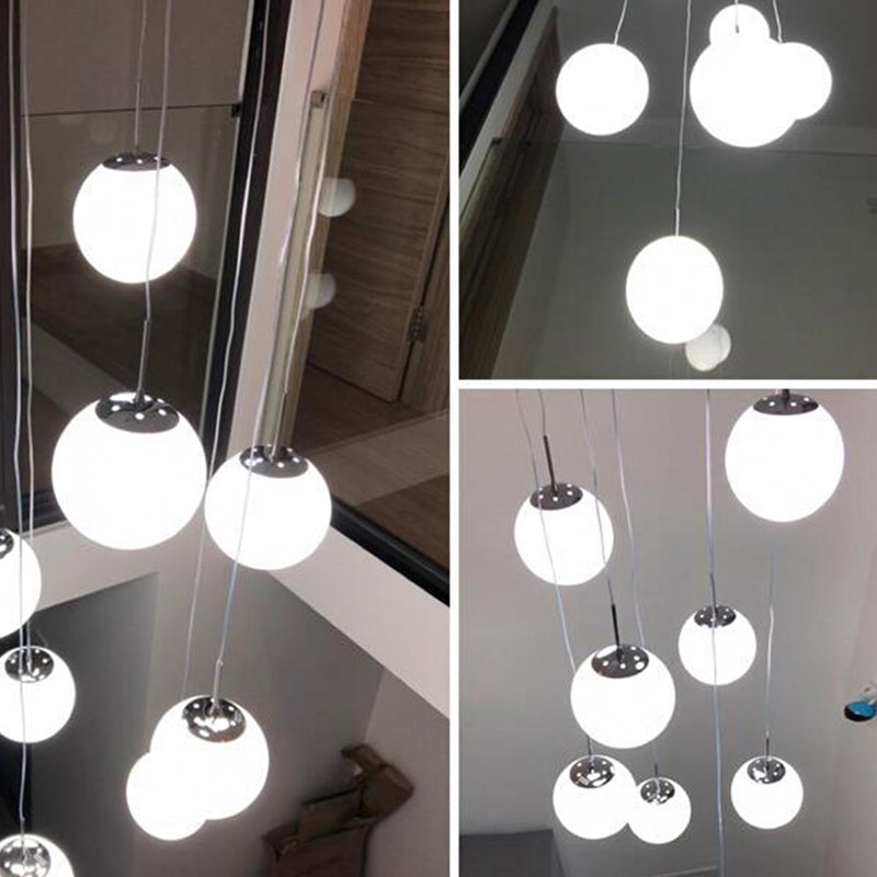 Contemporary Opal Glass Pendant Ceiling Light In Silver For Sphere Living Room 8 /