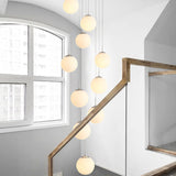 10-Head Staircase Pendant Light: Elegant Silver Drop Lamp With Cream Glass Shade