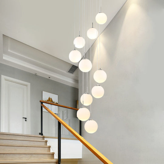 Modern White Glass Pendant Lamp With Multi Lights For Living Room Ceiling Suspension 10 / Cream