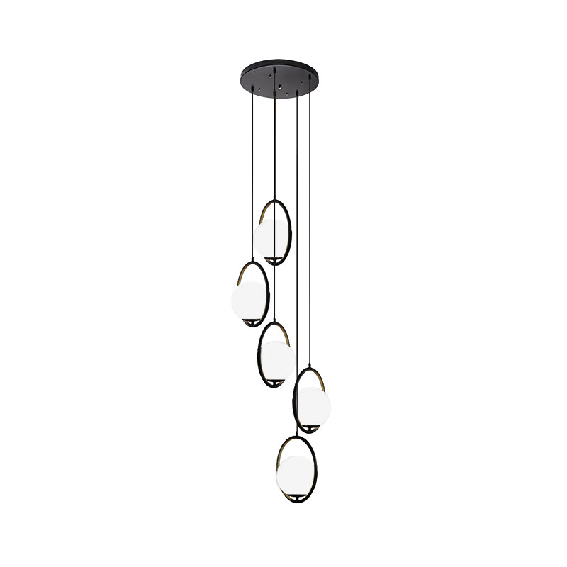 Auraolie - Modern Black Globe Multi Light Chandelier Simple Glass Pendant Lighting Fixture For
