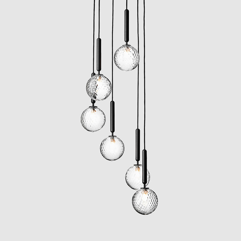 Auraolie - Modern Black Globe Multi Light Chandelier Simple Glass Pendant Lighting Fixture For