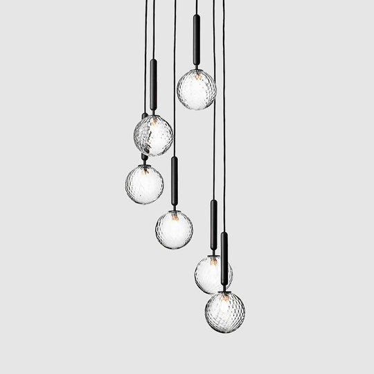 Auraolie - Modern Black Globe Multi Light Chandelier Simple Glass Pendant Lighting Fixture For