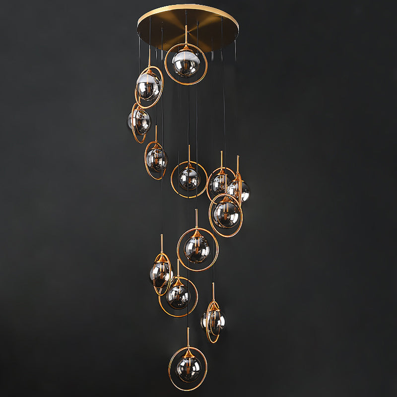 Black Modernist Cluster Pendant Light With 13 Glass Shades