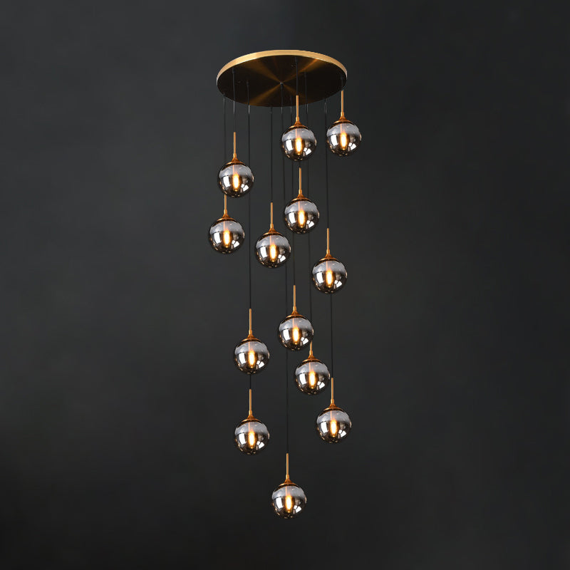 Modernist 13-Head Cluster Pendant Light - Black Spherical Hanging Lamp Kit With Glass Shade