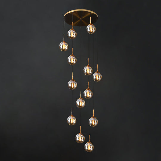 Black Modernist Cluster Pendant Light With 13 Glass Shades