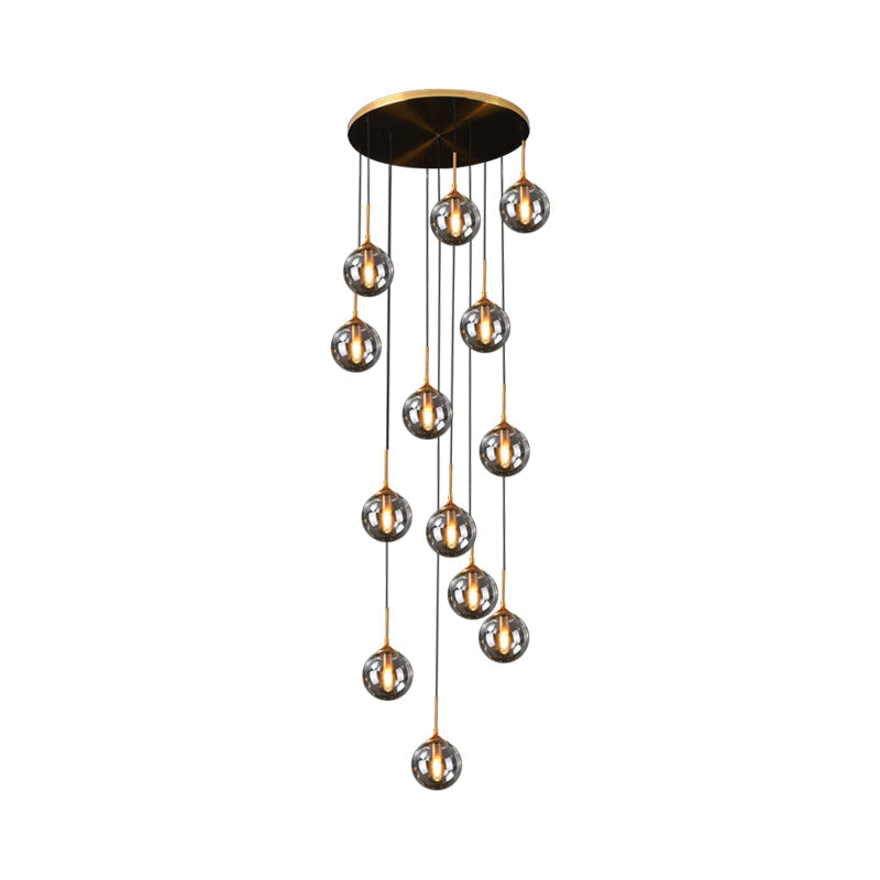 Modernist 13-Head Cluster Pendant Light - Black Spherical Hanging Lamp Kit With Glass Shade 13 /