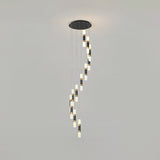 Contemporary Metal Tubular 12-Head Pendant Light Fixture In Black And White With Spiral Design