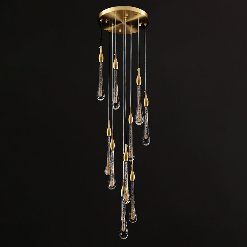Gold Droplet Stairs Pendant Light Kit - Water Glass Modern Hanging Lamp
