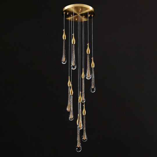 Gold Droplet Stairs Pendant Light Kit - Water Glass Modern Hanging Lamp