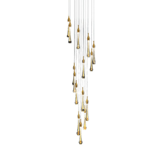 Gold Droplet Stairs Pendant Light Kit - Water Glass Modern Hanging Lamp