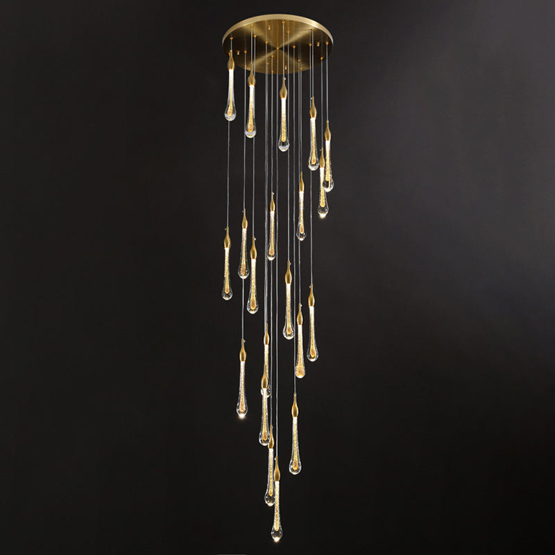 Gold Droplet Stairs Pendant Light Kit - Water Glass Modern Hanging Lamp