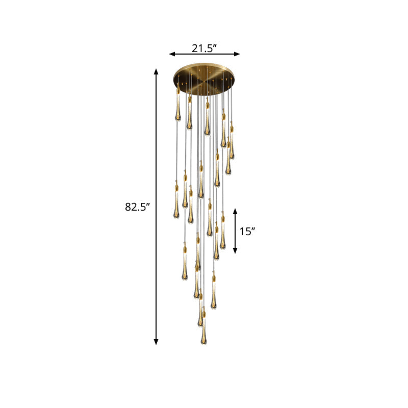 Gold Droplet Stairs Pendant Light Kit - Water Glass Modern Hanging Lamp