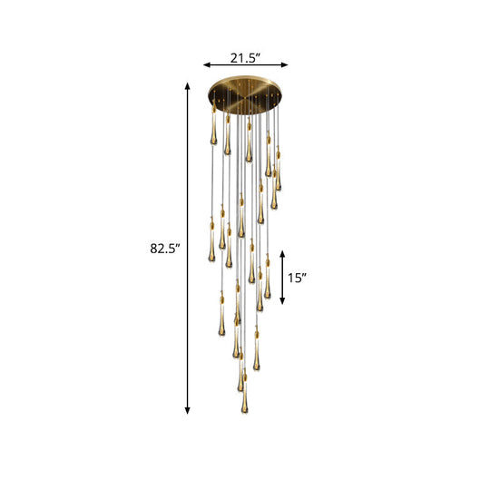 Gold Droplet Stairs Pendant Light Kit - Water Glass Modern Hanging Lamp