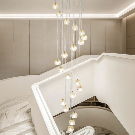 Modern Gold Spiral Design Glass Pendant Light For Stairs - Multi-Pendant Ball Clear Pendulum 20 /