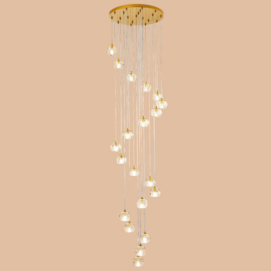 Modern Gold Spiral Design Glass Pendant Light For Stairs - Multi-Pendant Ball Clear Pendulum