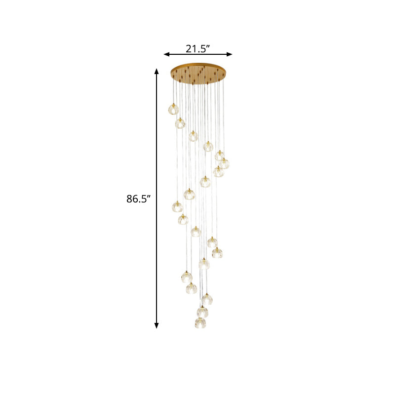 Modern Gold Spiral Design Glass Pendant Light For Stairs - Multi-Pendant Ball Clear Pendulum