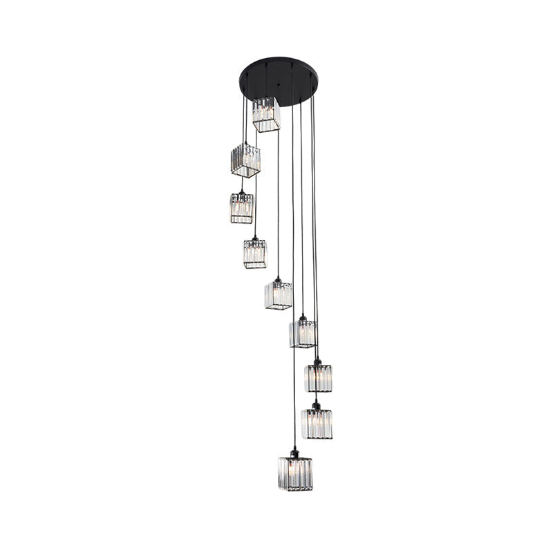 Contemporary Beveled Crystal Pendant Light With Swirl Design