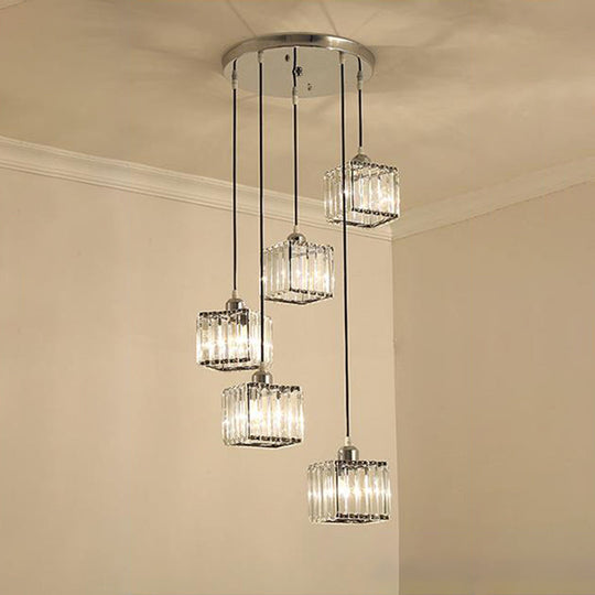 Beveled Crystal Cubic Pendant Suspension Light With Contemporary Swirl Design 5 / Black