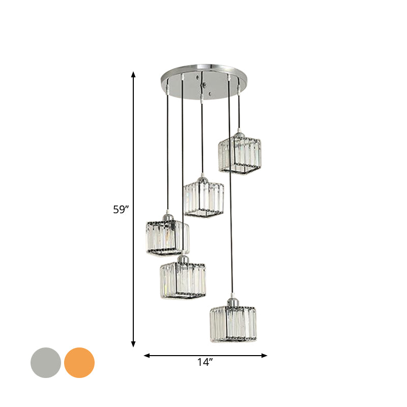 Beveled Crystal Cubic Pendant Suspension Light With Contemporary Swirl Design