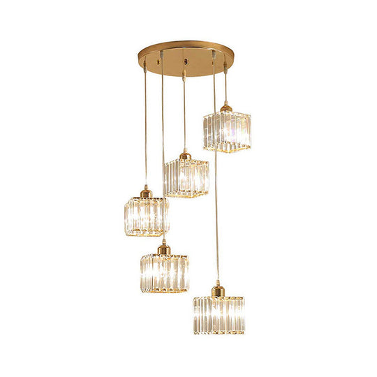 Beveled Crystal Cubic Pendant Suspension Light With Contemporary Swirl Design