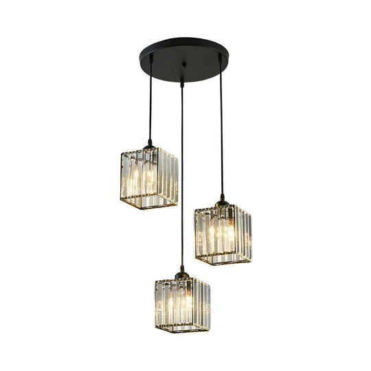 Beveled Crystal Cubic Pendant Suspension Light With Contemporary Swirl Design