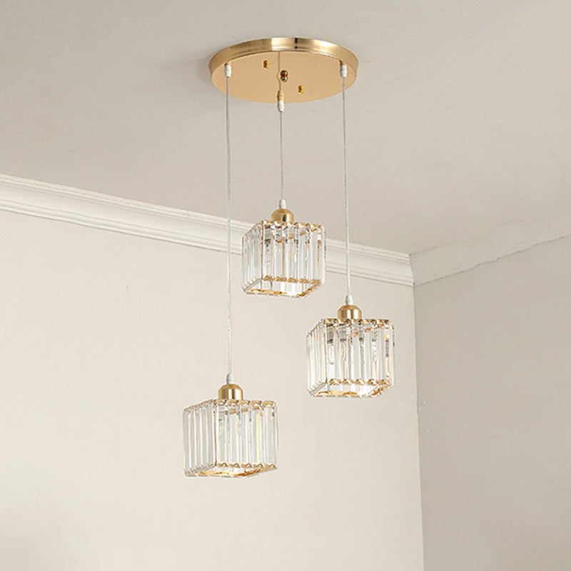 Contemporary Beveled Crystal Pendant Light With Swirl Design