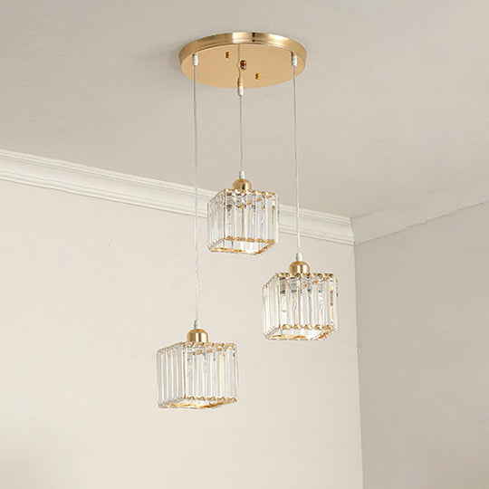 Contemporary Beveled Crystal Pendant Light With Swirl Design
