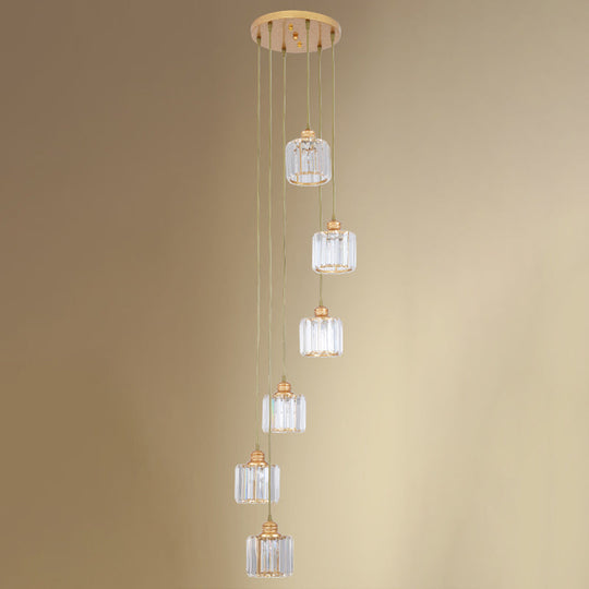 Hanging Light Drum Pendant Fixture With Beveled Crystal Shade - Nordic Style
