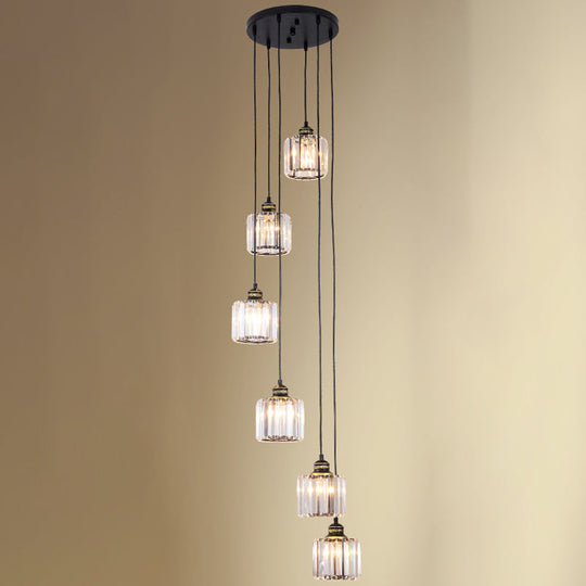 Hanging Light Drum Pendant Fixture With Beveled Crystal Shade - Nordic Style
