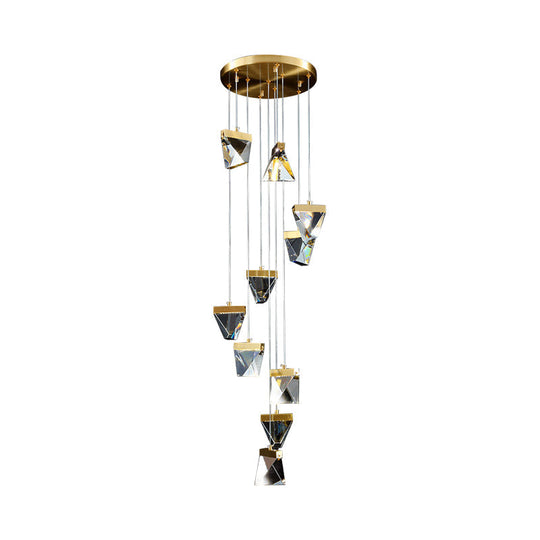 Contemporary Crystal Cluster Pendant For Stairs - Clear Triangle Spiral Hanging Light