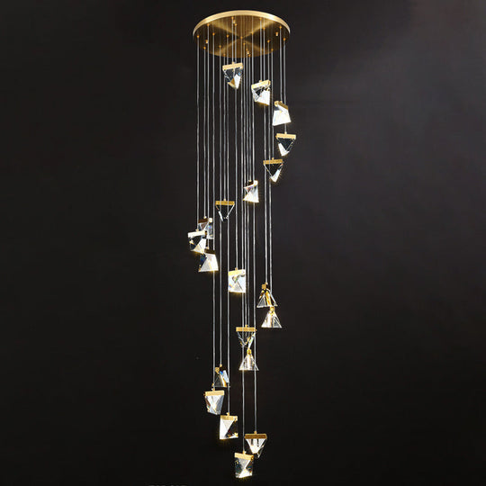 Contemporary Crystal Cluster Pendant For Stairs - Clear Triangle Spiral Hanging Light