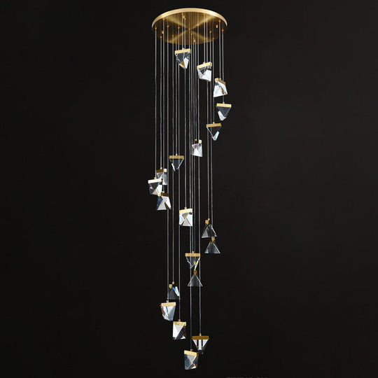Contemporary Crystal Cluster Pendant For Stairs - Clear Triangle Spiral Hanging Light