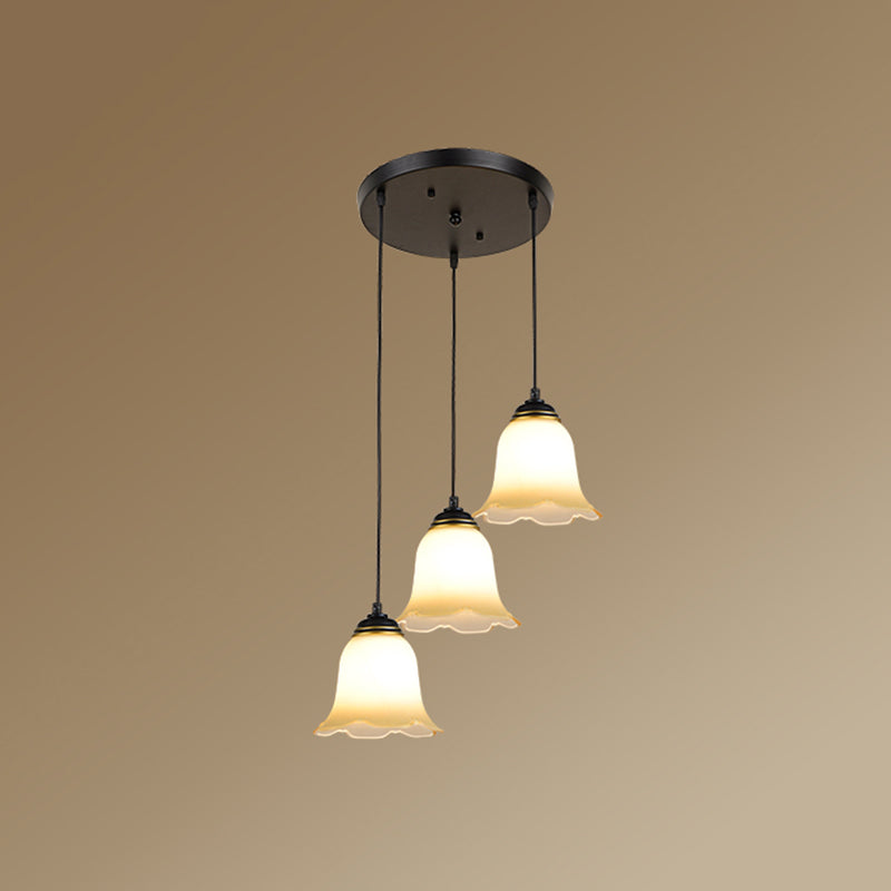 Black Minimalist Flower Stairs Multi-Pendant Light With Frosted Glass And Round Canopy