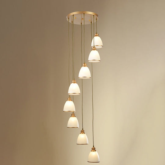 Dome Opal Glass Spiral Pendant Ceiling Light For Living Room - Simplicity And Elegance
