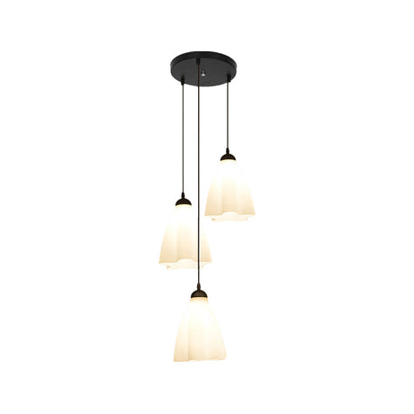 Simplicity Black Swirl Drop Pendant With White Glass Ruffled Cluster