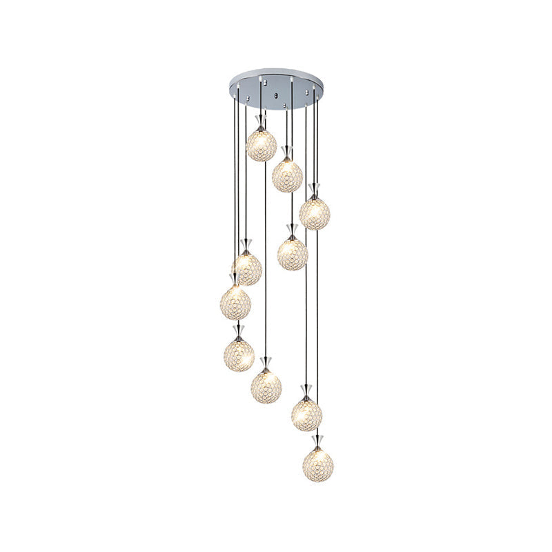 Modern Crystal Ball Pendant Light: Spiral Cluster Design 10-Light Hanging Fixture