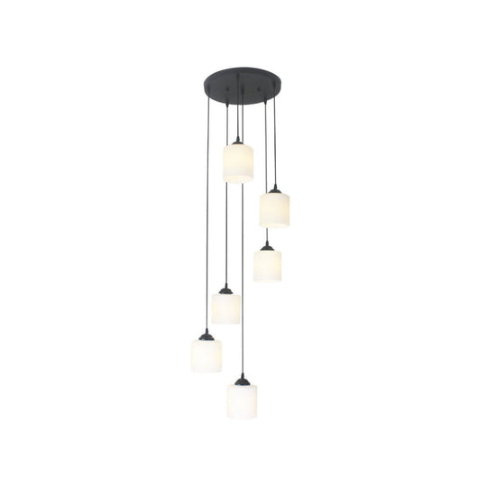 Opal Glass Stairs Pendulum Light: Modernist Cylinder Cluster Pendant In Black