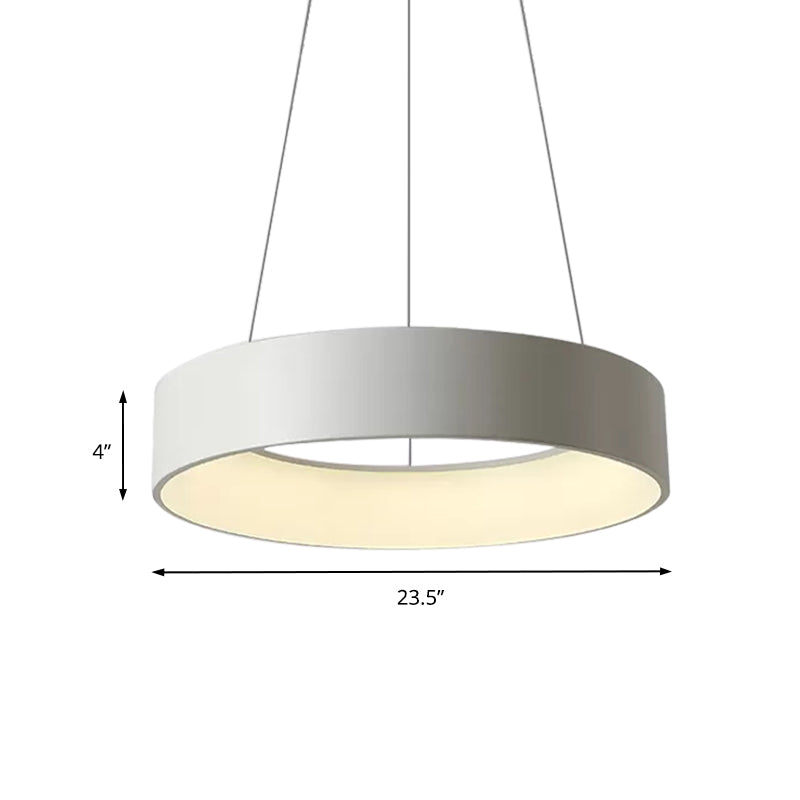Minimalist Metal Ring Ceiling Light - 18/23.5/31.5 Dia White/Gray/Black Integrated Led Pendant