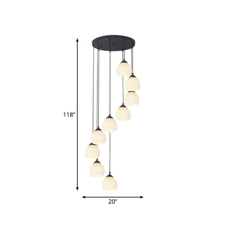 Black Milky Glass Spiral Multi Pendant Ceiling Light For Stairs