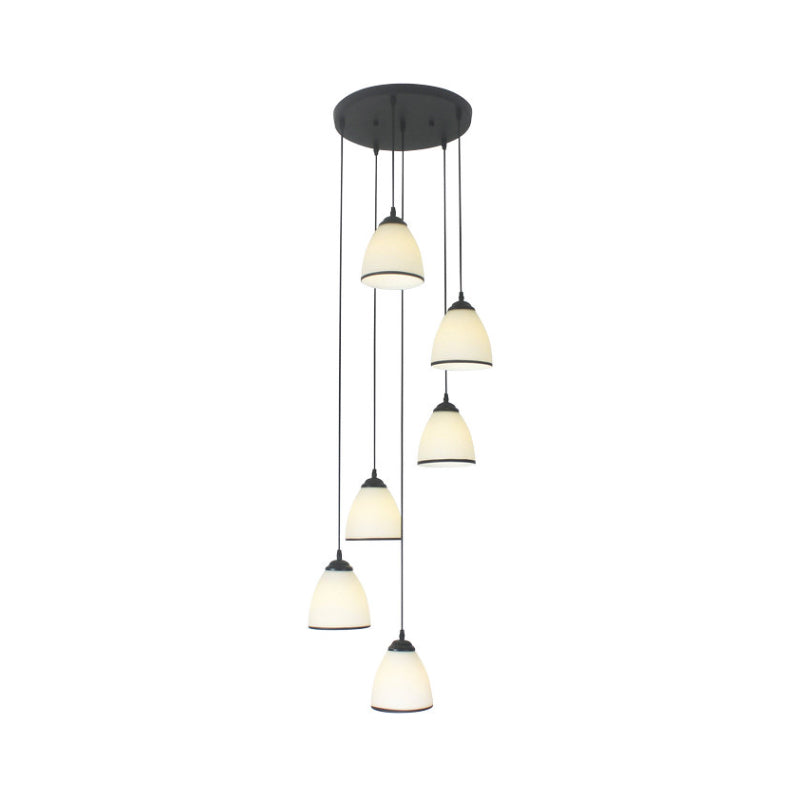 Dome Swirl Cluster Pendant Light In Black - Contemporary Opal Glass Hanging Lighting