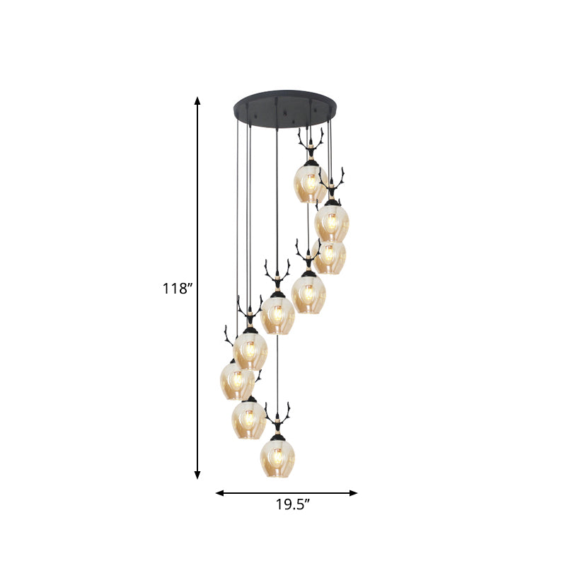 Modern Black Multi-Light Pendant Ceiling Lamp With Glass Shades